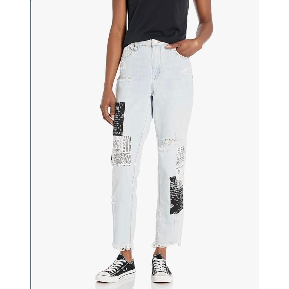 Blank NYC Womens 29 The Madison Crop High Rise Patchwork Blue Denim Jeans NEW